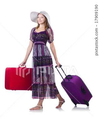 Young girl travelling isolated on the white 17909190