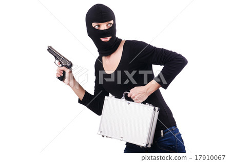 Criminal with gun isolated on white 17910067