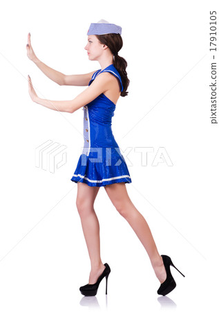 Woman in costume pushing virtual obstacle 17910105