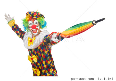 Clown with umbrella isolated on white Clown with umbrella isolated on white 17910161