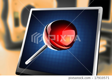 Red lollipop on blue background at monitor Red lollipop on blue background at monitor 17910571