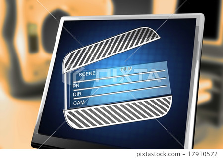 cinema clap on blue background at monitor cinema clap on blue background at monitor 17910572