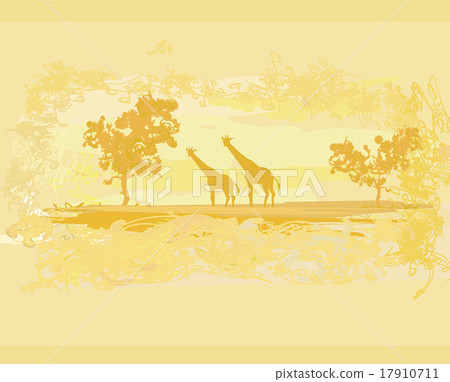 giraffe silhouette on abstract African fauna 17910711