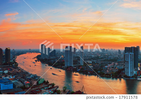 Modern building at riverside in evening scene Modern building at riverside in evening scene 17911578