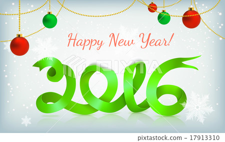 Green happy new year ribbon on snow Green happy new year ribbon on snow 17913310