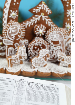 Bible and Gingerbread Nativity scene 17915099
