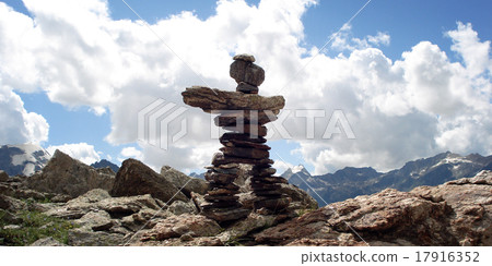 Trail Sign. Man like stone pyramid. Caucasus. 17916352