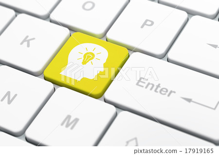 Business concept: Head With Light Bulb on computer Business concept: Head With Light Bulb on computer 17919165