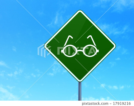 Science concept: Glasses on road sign background Science concept: Glasses on road sign background 17919216
