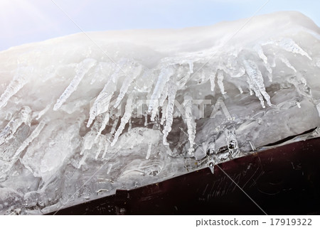 Icicles are hanging down from a roof Icicles are hanging down from a roof 17919322