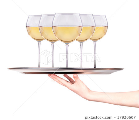 Waitress holding tray with wine glasses 17920607