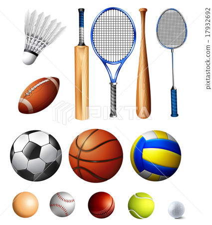 Different kind of balls and bats 17932692