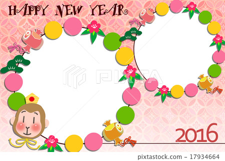 Illustration material: Photo frame with ball and ball decoration New year's card · For 2 photos Illustration material: Photo frame with ball and ball decoration New year's card · For 2 photos 17934664