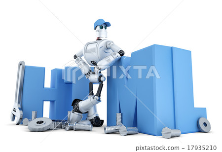 Robot with HTML sign. Isolated. Clipping path 17935210