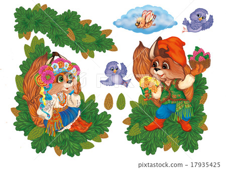 Squirrel is going to a friend with the present. Squirrel is going to a friend with the present. 17935425