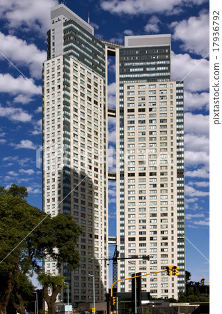 skyscraper clouds and traffic lights 17936792