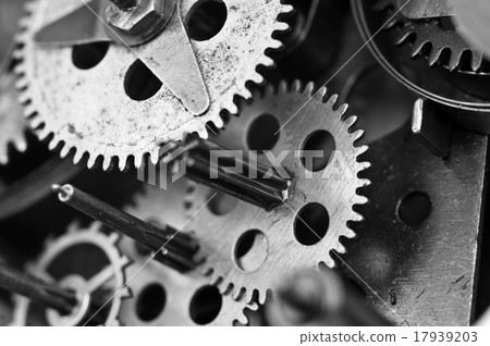 Black white Cogwheels Clockwork. Macro 17939203