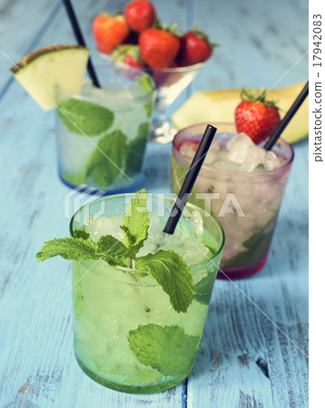 refreshing mojito on a rustic blue table 17942083