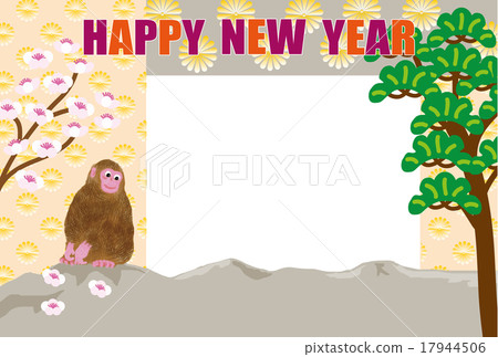 逗人喜愛的小的猴子例證畫框新年的卡片 17944506