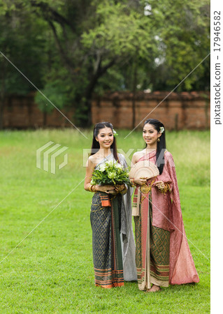 Couple thai woman traditional dress. Couple thai woman traditional dress. 17946582