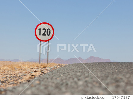 Speed limit sign at a desert road in Namibia 17947187