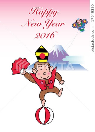 猴子跳舞,富士山的新年卡和風箏 猴子跳舞,富士山的新年卡和風箏 17949350