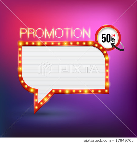 Retro neon promotion glowing banner. 17949703