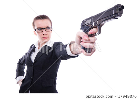 Woman with gun isolated on white 17949876