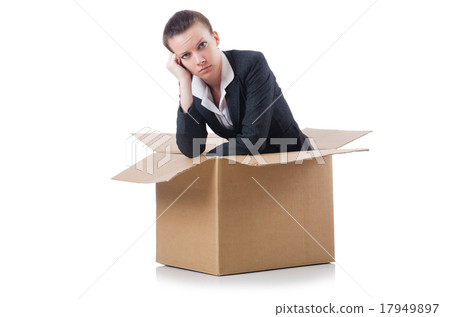 Woman businesswoman with boxes on white Woman businesswoman with boxes on white 17949897