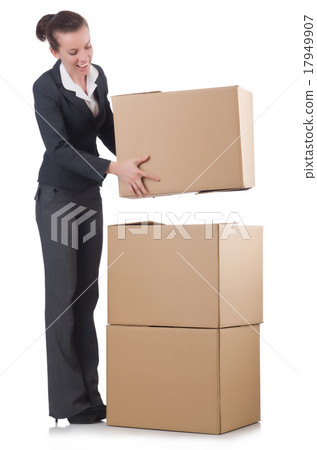 Woman businesswoman with boxes on white Woman businesswoman with boxes on white 17949907