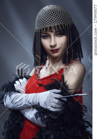 Elegant woman in the red dress. Retro style. 17949977