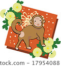 Monkey and chrysanthemum red background New Year's card material Monkey and chrysanthemum red background New Year's card material 17954088