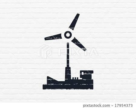 Manufacuring concept: Windmill on wall background Manufacuring concept: Windmill on wall background 17954373