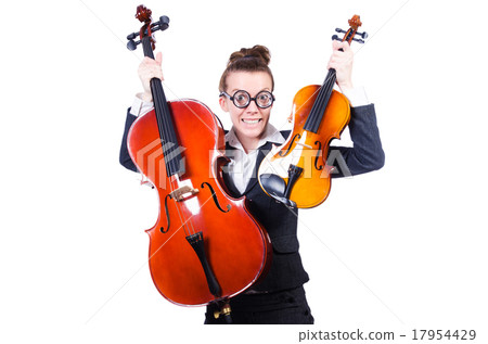 Businesswoman with violing isolated on white 17954429