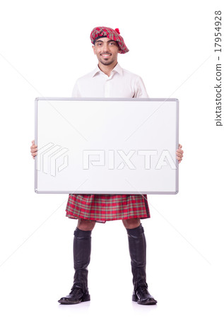 Scotsman with blank board on white 17954928