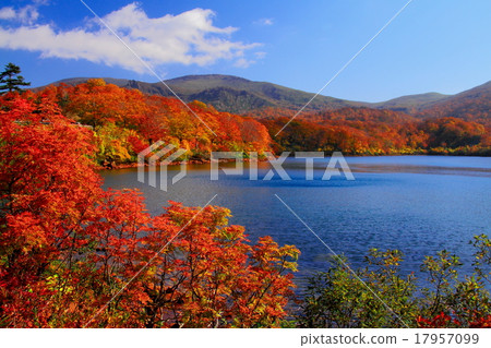 Sugawa lake in autumn leaves and Mount Kurikoma Sugawa lake in autumn leaves and Mount Kurikoma 17957099