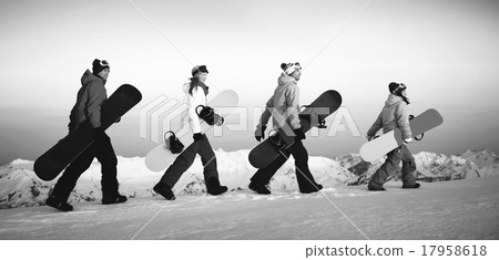 Group of Snowboarders Extreme Skiing Concept Group of Snowboarders Extreme Skiing Concept 17958618