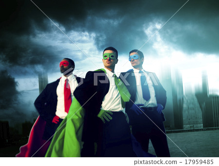 Superhero Business People Strength Cityscape Cloudscape Concept 17959485