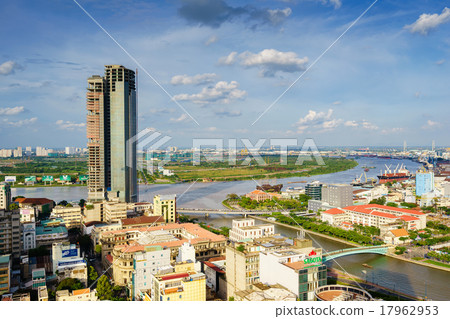 Saigon skyline with colorful house in sunset 17962953