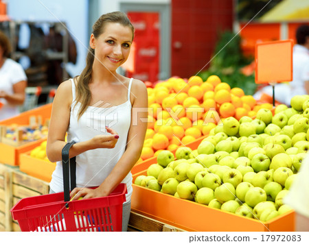 Young woman shopping in a supermarket in the department of fruit 17972083