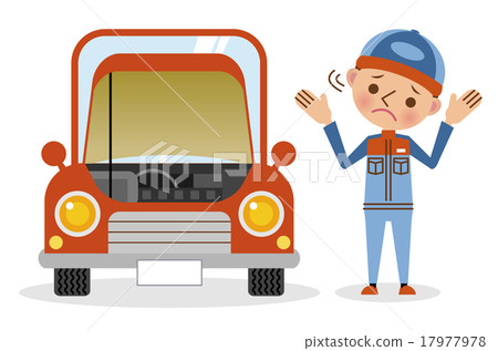 Vehicle mechanics with a pose upright and a bonnet open car 17977978