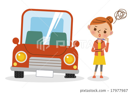 Punctured car and troubled woman driver 17977987