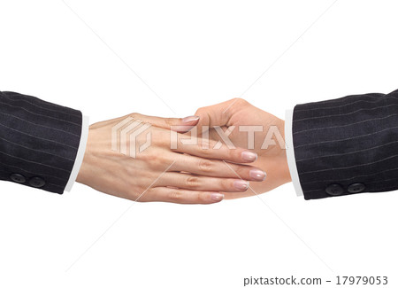 Women's hand goes to the man's hand isolated Women's hand goes to the man's hand isolated 17979053