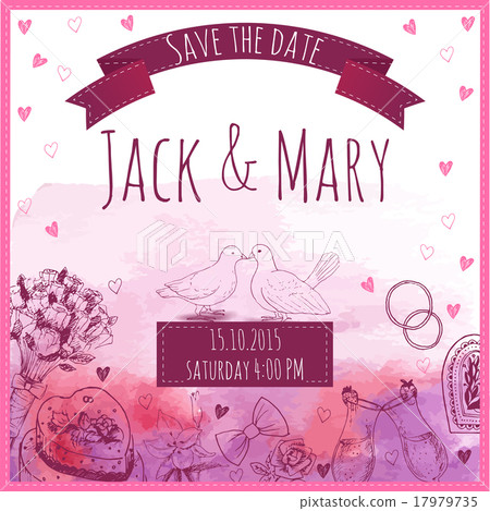 Wedding watercolor vector invitation. 17979735