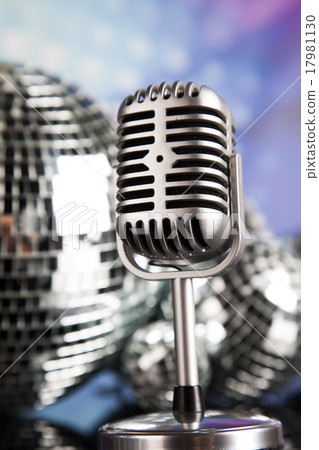 Disco Ball, Microphone and Music background 17981130