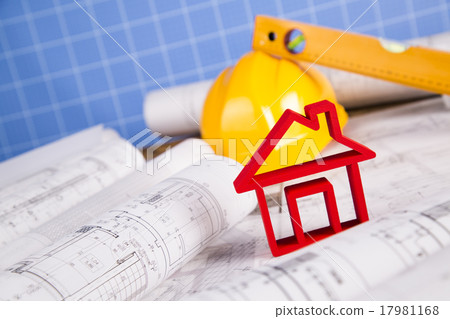 Architectural project and Yellow helmet and house Architectural project and Yellow helmet and house 17981168