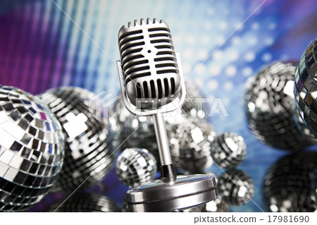 Music background, microphone and Disco Balls Music background, microphone and Disco Balls 17981690