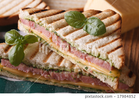 Grilled sandwich with ham, cheese and basil 17984852