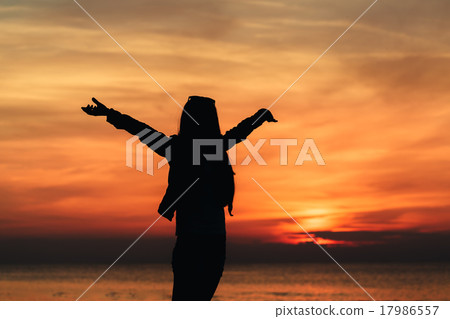 silhouette girl against the backdrop of a silhouette girl against the backdrop of a 17986557