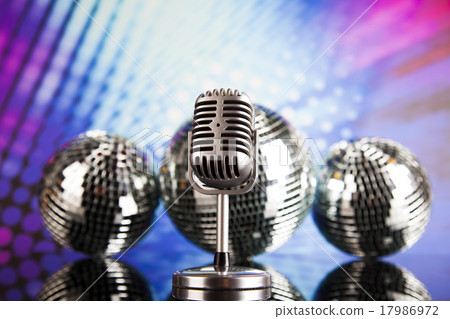 Music background, microphone and Disco Balls Music background, microphone and Disco Balls 17986972